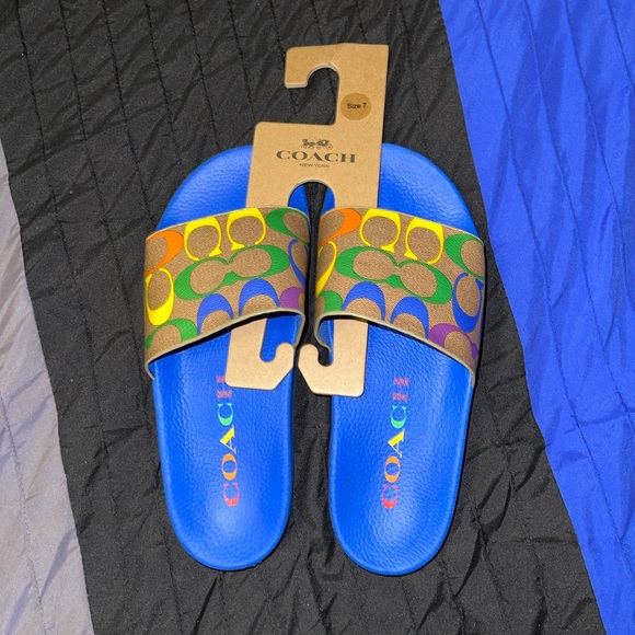 COACH Rainbow Pool Slides Men’s 7 / Women’s 8 - Picture 1 of 7